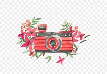 Floral design Necklace Pendant Magnet Pattern - Watercolor flowers and cameras vector 