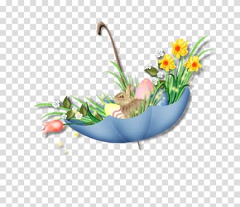 Floral design, Umbrella in the flowers and bunny transparent background PNG clipart