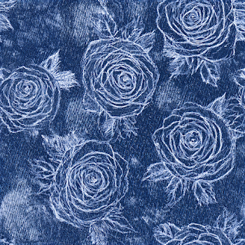 Floral Embroidery Pattern on Indigo Denim