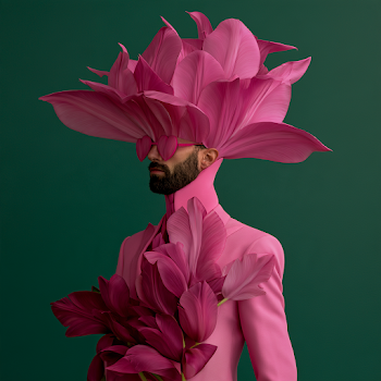 Floral Fashion: Man in Extra Large Tulip Hat