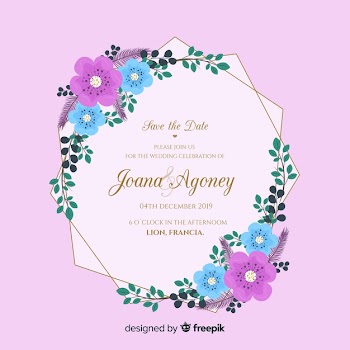 Floral frame wedding invitatio in flat design Free Vector