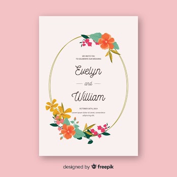 Floral frame wedding invitatio in flat design Free Vector