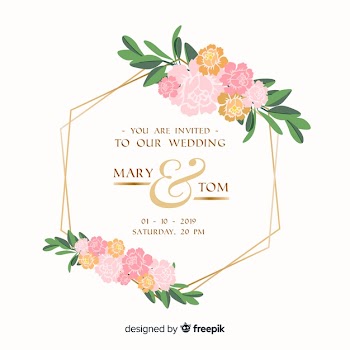 Floral frame wedding invitation in flat design Free Vector
