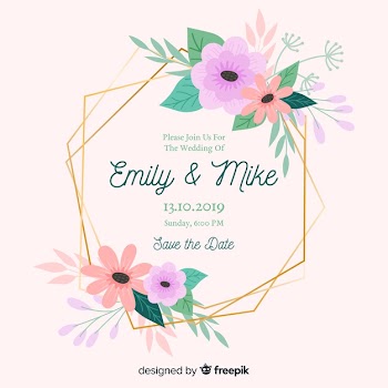 Floral frame wedding invitation with flat design Free Vector