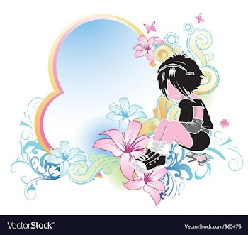 Floral frame with emo kid vector image