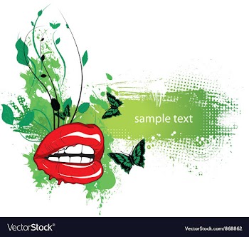 Floral frame with mouth and butterflies vector image