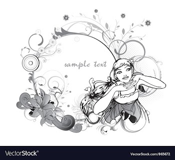 Floral frame with vintage girl vector image