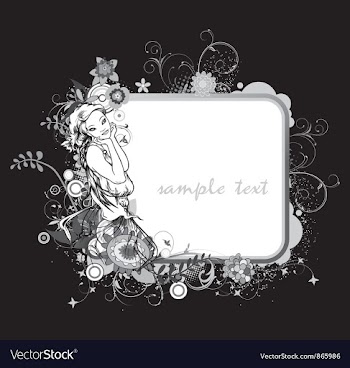 Floral frame with vintage girl vector image