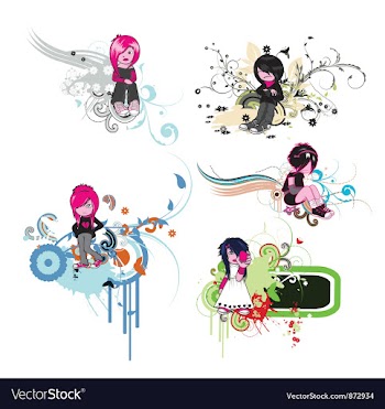 Floral frames with emo kids vector image