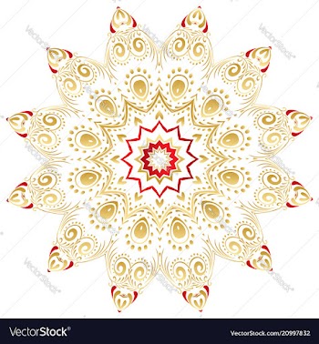 Floral gold and red round ornament vector image