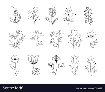 floral line art tree branch doodle