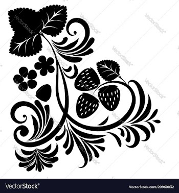 Floral ornament with strawberries silhouettes vector image