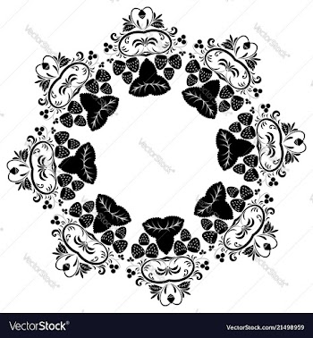 Floral ornament with strawberries silhouettes vector image