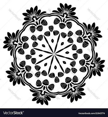 Floral ornament with strawberries silhouettes vector image