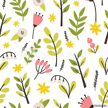 Floral seamless pattern with spring blooming perennial flowers on white background