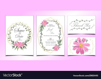 Floral wedding invitation bundle with golden vector image