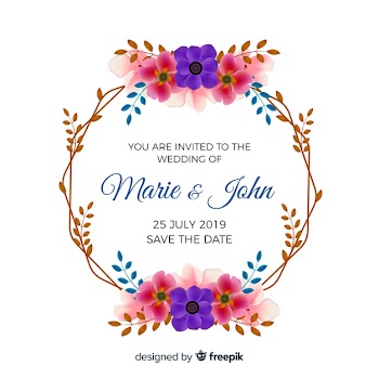 Floral wedding invitation card template Free Vector