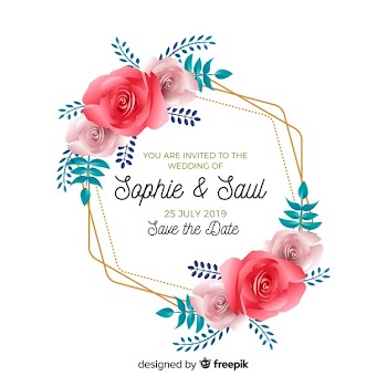 Floral wedding invitation card template Free Vector