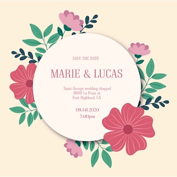 Floral wedding invitation circular template Free Vector