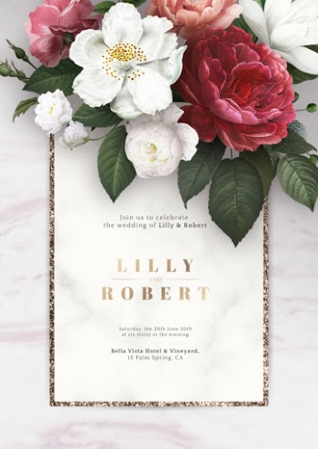 Floral wedding invitation Free Psd