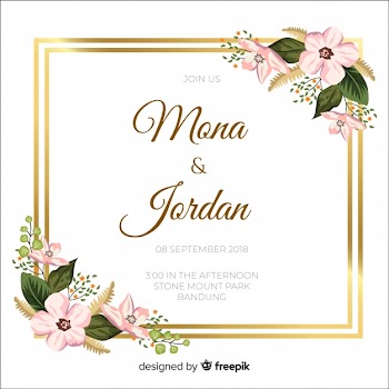 Floral wedding invitation with golden frame Free Vector