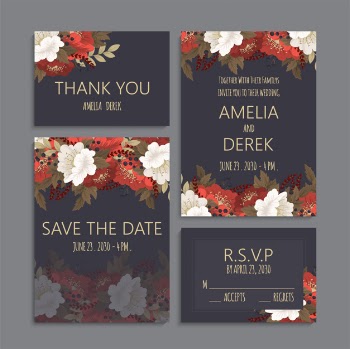 Floral wedding template - dark cards set Free Vector