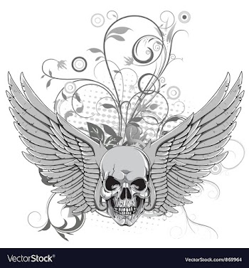  					Floral with skull and wings vector image														