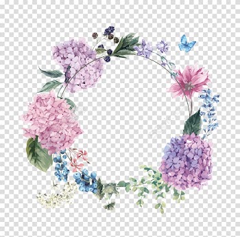 Floral wreath, Flower Watercolor painting Floral design, pink hydrangea transparent background PNG clipart