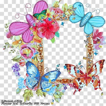 Flower and Butterfly Frame, blue, pink, and brown butterflies painting transparent background PNG clipart