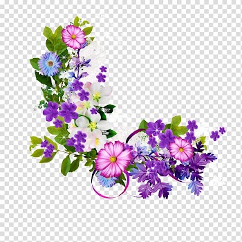 Flower, Bouquet of purple flowers border, white and green floral transparent background PNG clipart