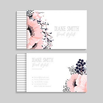 Flower business cards pink flowers Free Vector