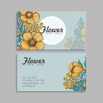 Flower business cards yellow flowers Free Vector