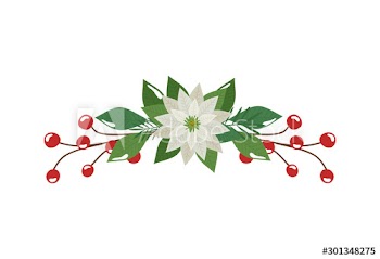 flower christmas decorative with branches and leafs design