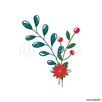 flower christmas decorative with branches and leafs design