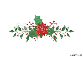 flower christmas decorative with branches and leafs design
