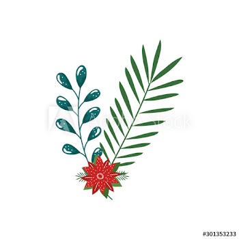 flower christmas decorative with branches and leafs design