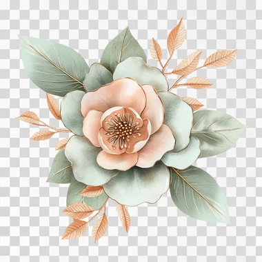 flower corsage in the style of watercolour in rose gold and 