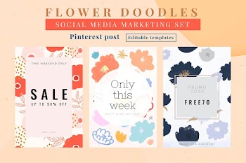 Flower doodles social media marketing template vector set