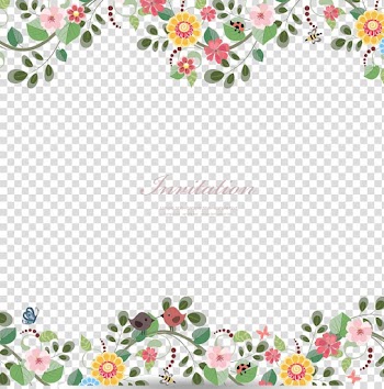 Flower , Flowers border, assorted-color flowers with Invitation text illustration transparent background PNG clipart