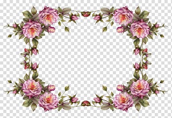 Flower frame, rectangular pink and green floral illustrations transparent background PNG clipart