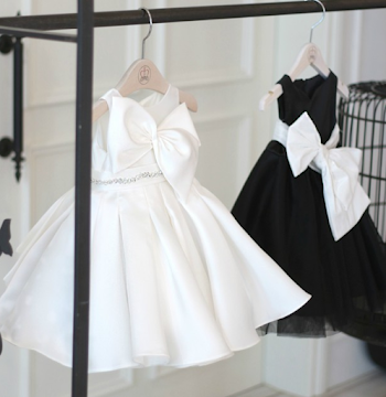 Flower Girl Dress, White Big Bow Bridesmaid Dress, Black Tutu ...