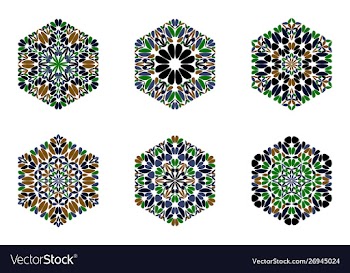 Flower hexagon polygon set - geometrical colorful vector image