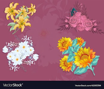 flower icons colored retro design