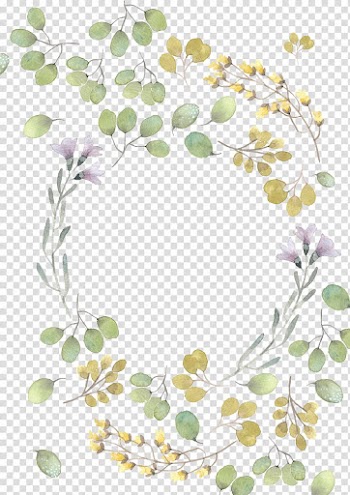 Flower Leaf Watercolor painting, Fresh green leaves watercolor leaves, pink and yellow flower wreath template transparent background PNG clipart