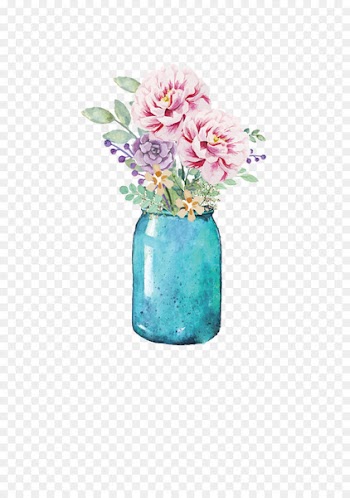 Flower Mason jar Watercolor painting Paper - vase 