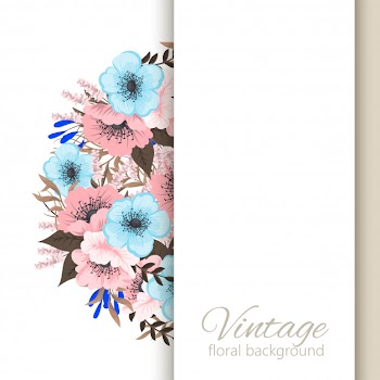 Flower picture frame  light blue and pink flowers Free Vector