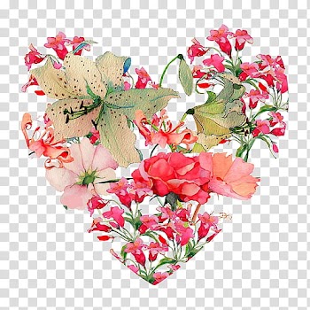 Flower s, pink-petaled flowered heart illustration transparent background PNG clipart