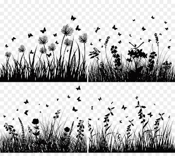 Flower Silhouette Royalty-free - Dandelion flowers and butterfly silhouettes 