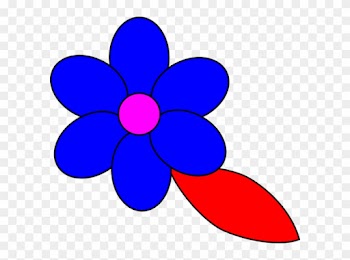 Flower Six Red Petals Black Outline Green Leaf - Flower Outline