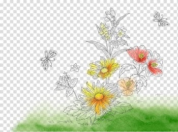 Flower Watercolor painting Pattern, Floral background ink on the grass transparent background PNG clipart
